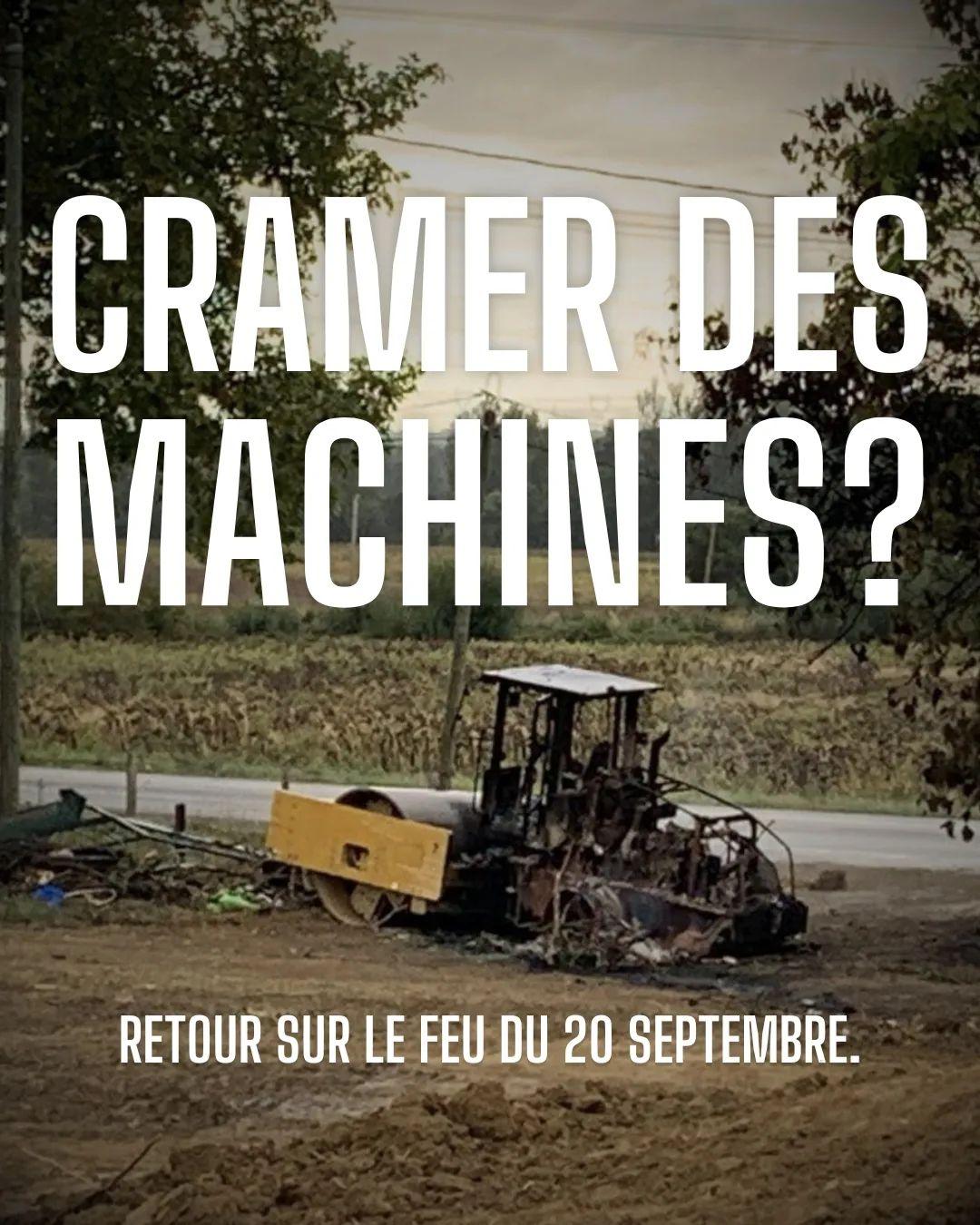 Photo d'un compacteur avec comme titre "cramer des machines ? retour sur le feu du 20 septembre"